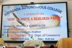 Dr.Prafulla Kumar  Rath ,faculty member in Commerce and IQAC  Coordinator deliver a talk as Speaker in Seminar on  \"How to write Research Paper\"  at Rayagada Autonomous College ,Rayagada